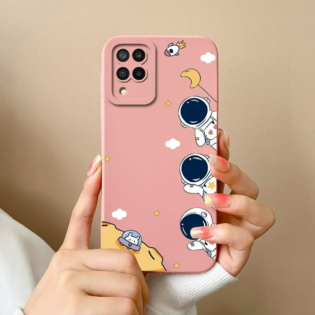 Case For Samsung A 12 M12 F12 Flower Astronaut Square Lens Protection Soft Liquid Silicone Back Cover For Samsung A12 A M F 12