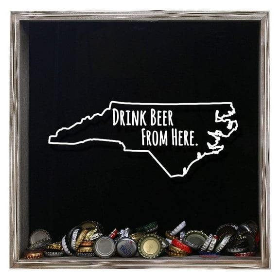 Torched North Carolin Drink Beer Shadow Box Wall Mount Decor 13"x13"x3" Gray