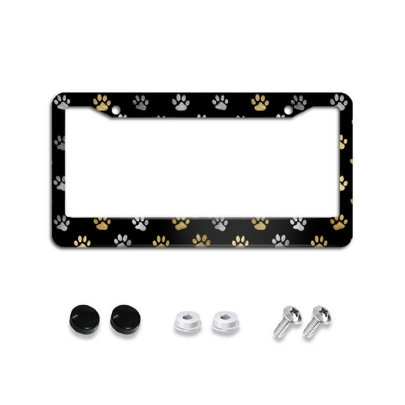 Gold Grey Paw Prints License Plate Frames Universal Aluminum Tag Holder Cover with 2 Holes Screws for Front Rear Car Plate Decor 12x6 Inch for Women Men