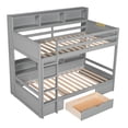 thumbnail image 5 of Twin Size Bunk Bed with Storage Drawer,Wood Bed Frame with Built-in Shelves Beside Both Upper and Down Bed,Mattress Not Included, 5 of 7