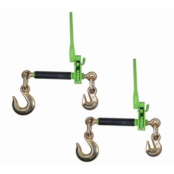 2 Pack 3/8"-1/2" Hi-Viz Green Heavy Duty Folding Handle Ratchet Chain Binder w/ 1/2" Grab & Slip Hook 12,000 lbs WLL | Tie Down Hauling Load Chain Binders for Flatbed Truck Trailer