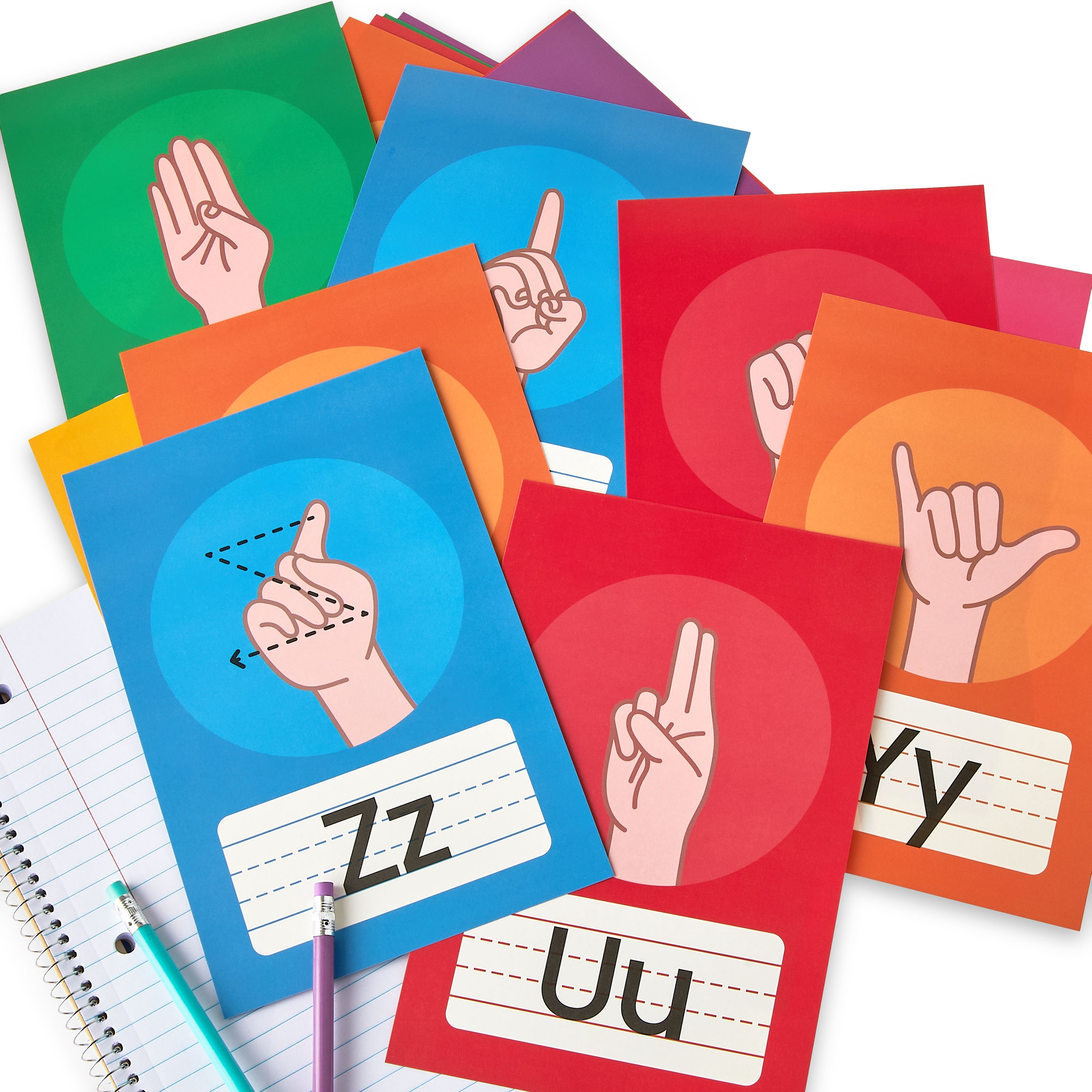 Pen+Gear Sign Language Sheets 5.7x8.7 inches, 36 colorful cards
