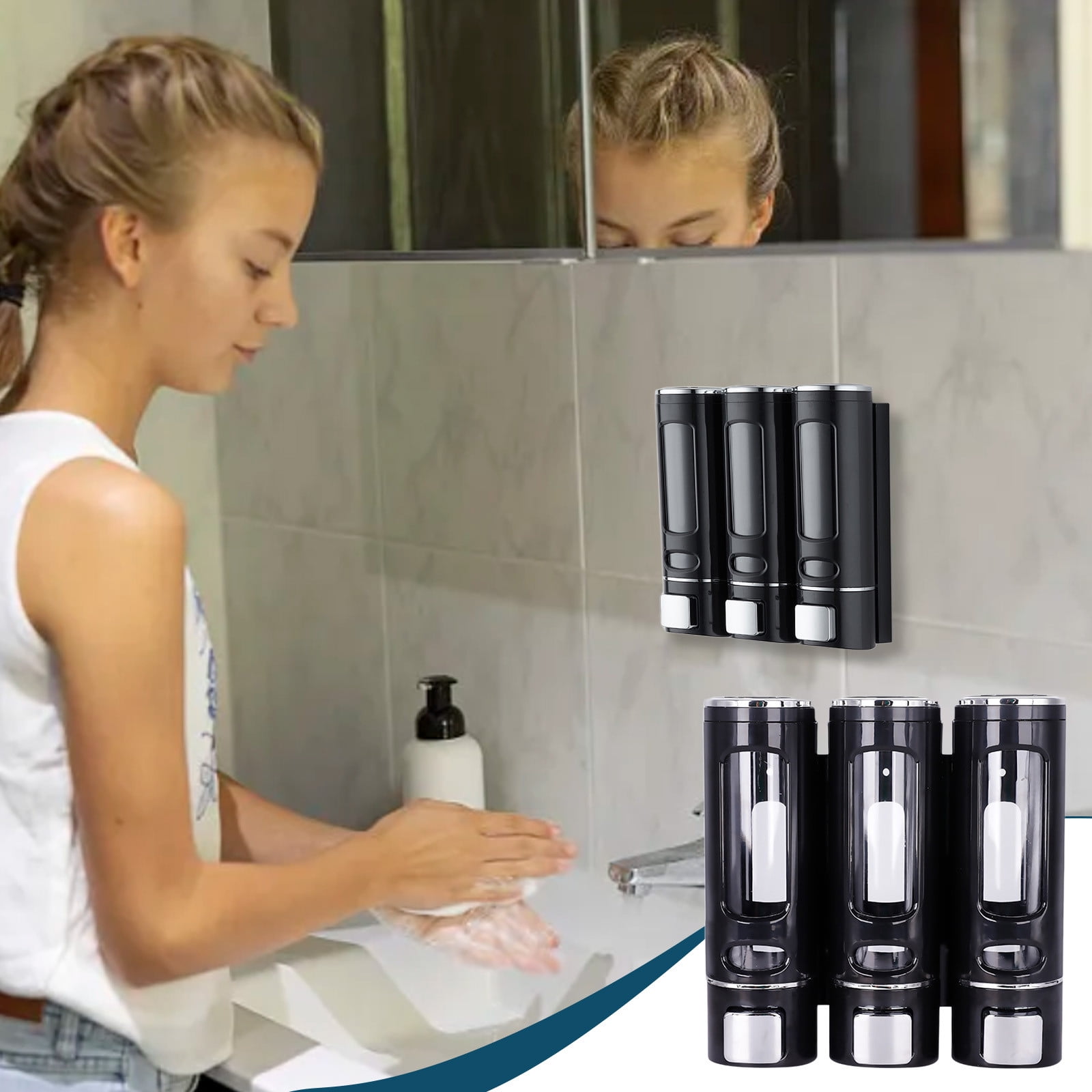 Shampoo and Conditioner Dispenser,Wall-Mounted Shower Shampoo Dispenser 3 Chamber No Drill Body Wash Soap Dispenser for Shower, Bathroom, Hotel