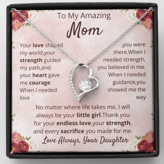 To My Mom Necklace from Daughter β Forever Heart Pendant with Cubic Zirconia β Sentimental Mother Gift Jewelry for Mom Birthday Christmas Motherβs Day Gift