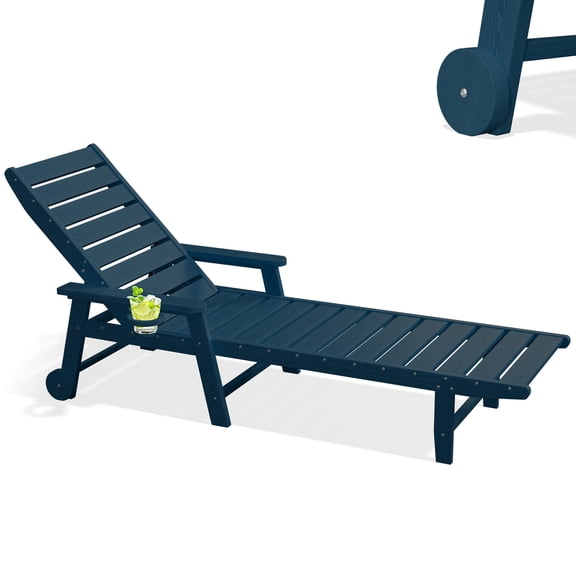 Easthome Adjustable Patio Chaise Lounge, Waterproof & Lightweight Outdoor Recliner for Poolside, Deck, Garden and Backyard - Navy