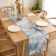 thumbnail image 6 of Blue Eucalyptus Coastal Cotton Linen Table Runner for Dining Kitchen, Beach Starfish Shell Nautical Vintage Wedding Outdoor Party Tablerunners, Dresser Scarf Coffee Tablecloth Runners 13x108 Inches, 6 of 9