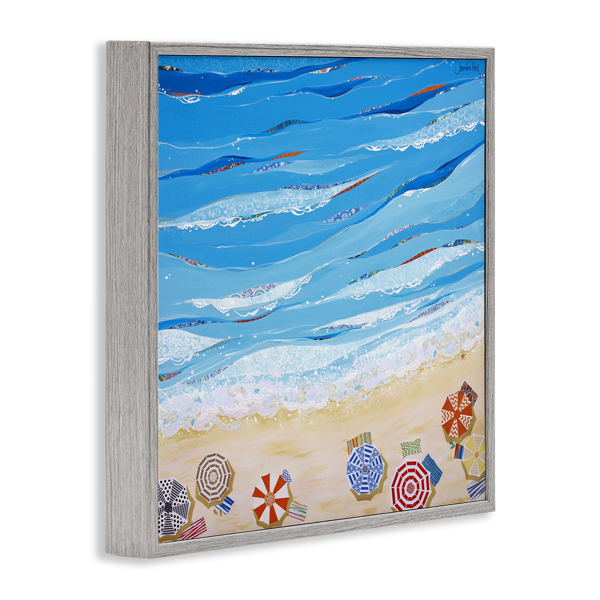 Stupell Industries Made In The Shade Beach Landscape Painting Gray Framed Art Print Wall Art, 12 x 12