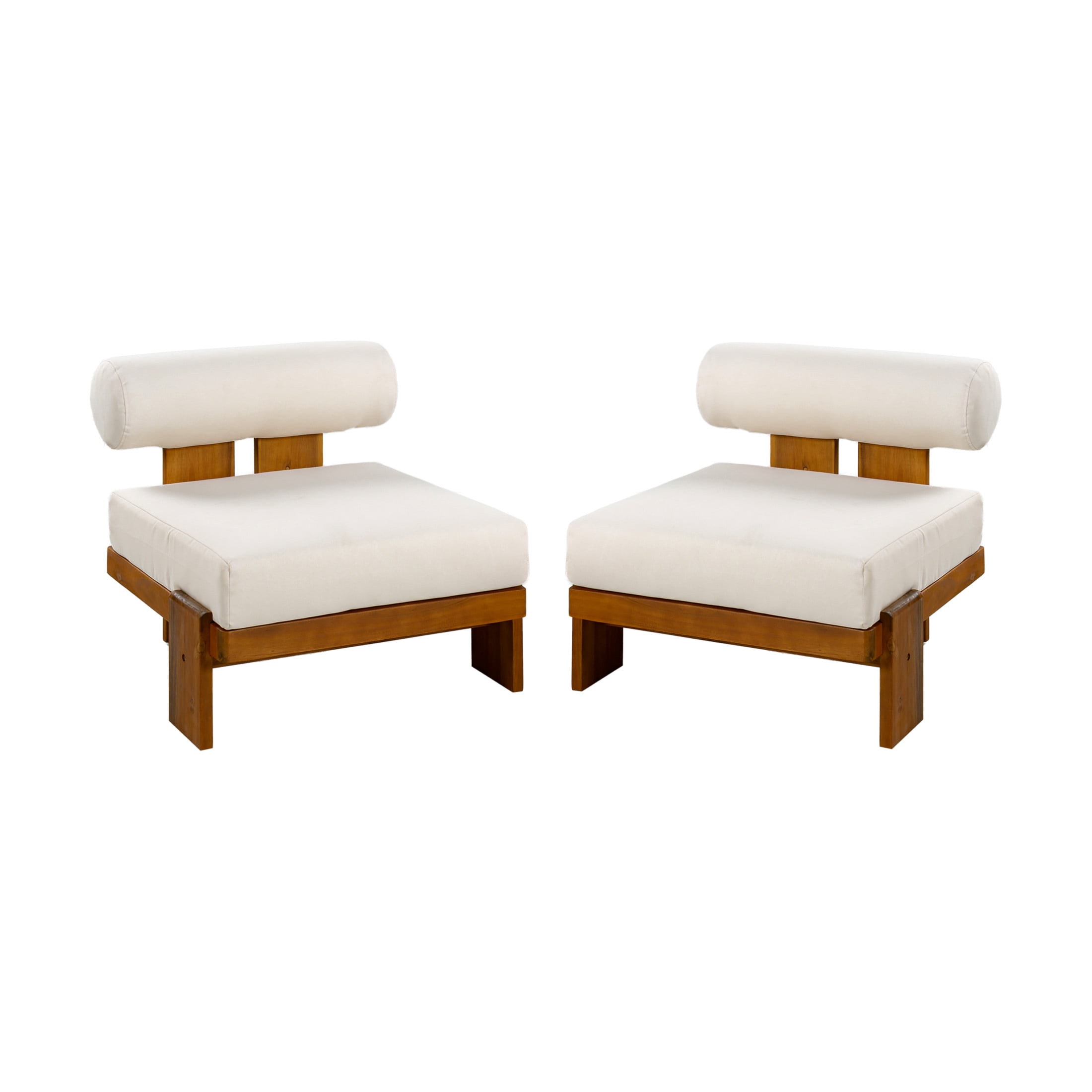 Christopher Knight Home Patio Club Chair Set of 2 with Cushions, Teak + Beige