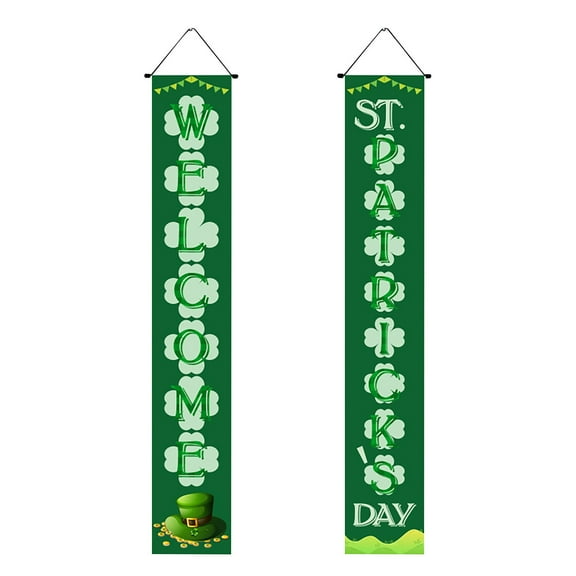 Hovilon St. Patrick's Day Door Porch Sign Irish Shamrock Door Banner for Party Outdoor Decor St. Patrick's Day Luck of the Irish Green Shamrock Check Welcome Porch Sign Front Door Party Supplies