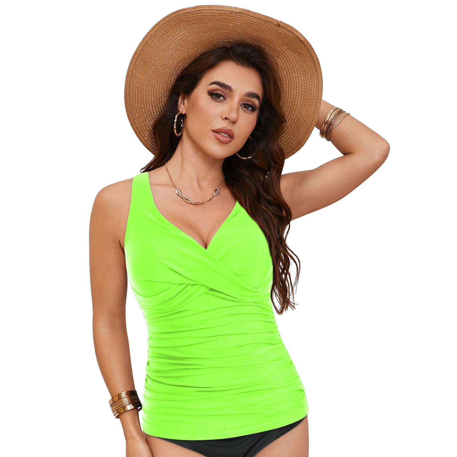 vigerkar Tankini Tops for Women Tummy Control No Underwire Bathing Suits Twist Swimwear Push Up Tops Only Green, XL