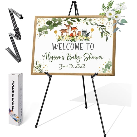 Black Easel Stand for Wedding Signs, Posters & Paintings - 63" Adjustable Portable Display Easel for Welcome Signs, Art Canvas, Pictures - Folding Tripod Stand with Carry Bag (1 Pack)