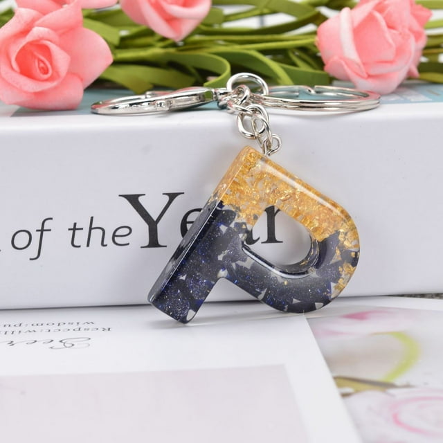Car Key Chain with 26 English Letter Options Crystal Gel Pendant for Bag or Vehicle Decoration