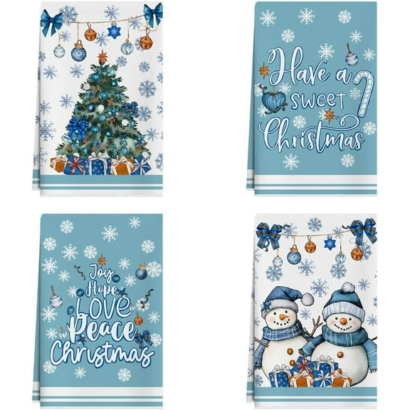 SM-XLHN Winter Snowmans Christmas Trees Bells Snowflakes Kitchen Towels Dish Towels 18x26 Inch Xmas Home Kitchen Decorations Hand Towels Set of 4 Drying Dishcloth