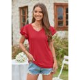 thumbnail image 2 of YYDGH Women's V Neck T Shirt Summer Hollow Casual Ruffle Sleeve Tops Blouse Red XL, 2 of 5