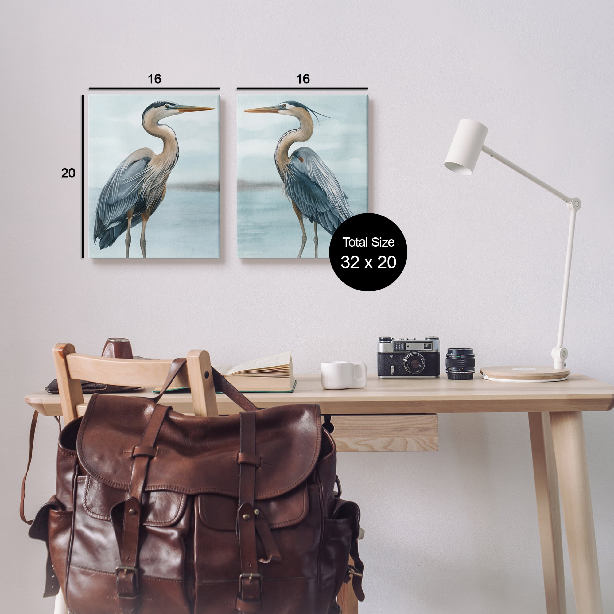 Stupell Industries Detailed Heron Bird Duo Animals & Insects Painting Gallery Wrapped Canvas Print Wall Art, 16 x 20, Set of 2