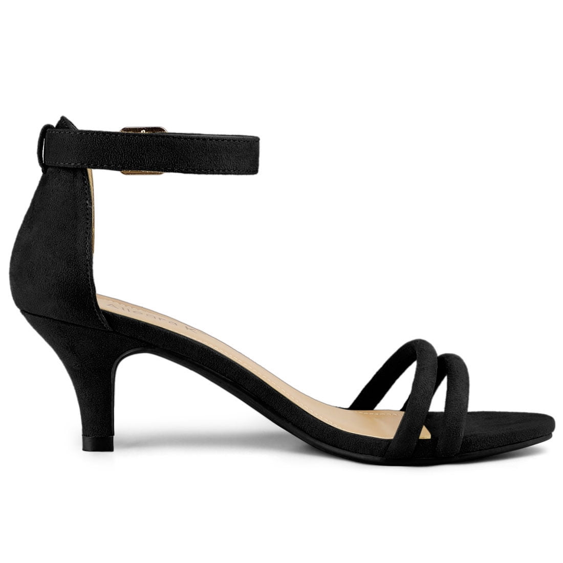 DARING DIVA Women's Kitten Heel Ankle Strap Sandals for Fashionable Occasions Black 8.5