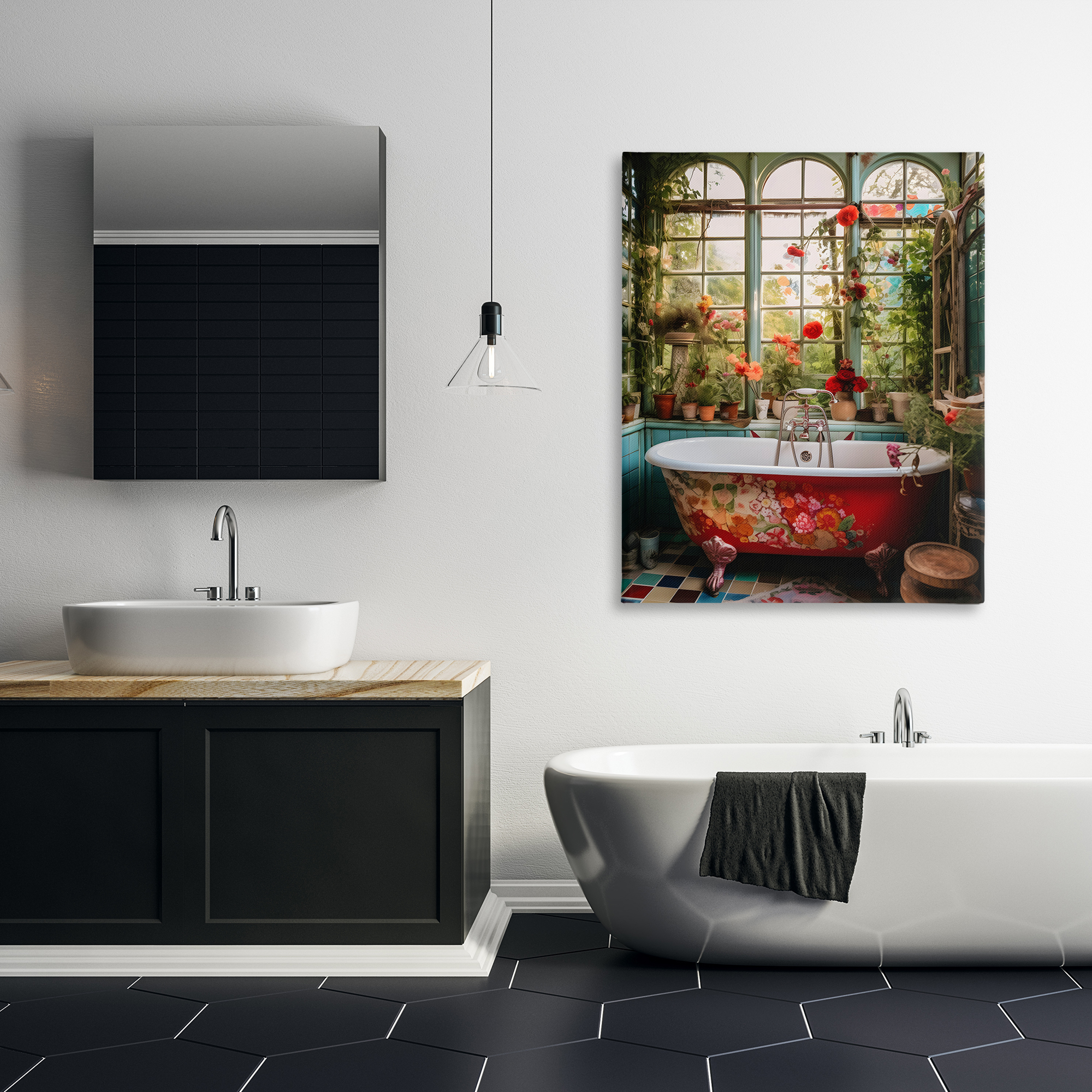 Floral Sunroom Tub Canvas Wall Art, design by Lettered and Lined