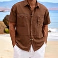 thumbnail image 4 of Bpyeka Men's Big & Tall Casual Two-Piece Matching Set, Button Down Collar Short Sleeve Shirt & Drawstring Cargo Shorts, Multi-Pocket Workwear Outfit, 3XL-5XL, 4 of 8