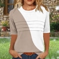thumbnail image 2 of GigrtiJin 3/4 Sleeve Womens Tops Round Neck Wrinkled Color Block Long Hem Blouse T-Shirt Trendy Casual Tunic, 2 of 7