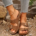 thumbnail image 2 of Orthopedic Sandals for Women Platform Low Wedge Slides Open Toe Double Buckle Strap Comfortable Cushioned Fashion Summer Beach Vacation Shoes Brown Size 6, 2 of 7