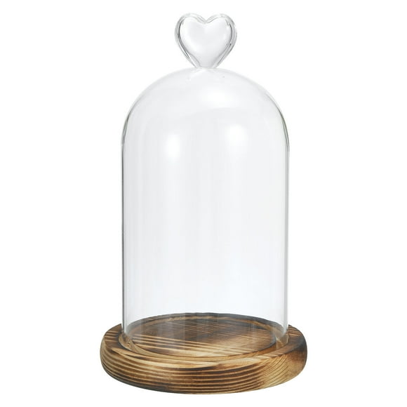 Unique Bargains 7.1'x3.5' Glass Dome Cloche Clear Bell Jar Display Case Tabletop Centerpiece with Wooden Base