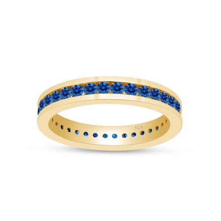 AFFY Round Shape Simulated Blue Topaz Full Eternity Band Ring In 14K Yellow Gold Over Sterling Silver Ring Size-12.5
