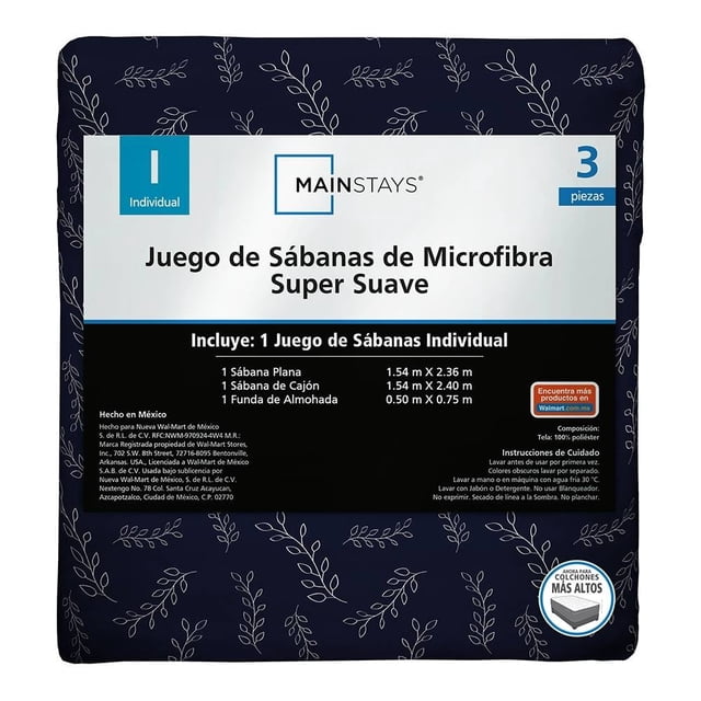 Juego De Sábanas Mainstays Individual Hojas MARINO