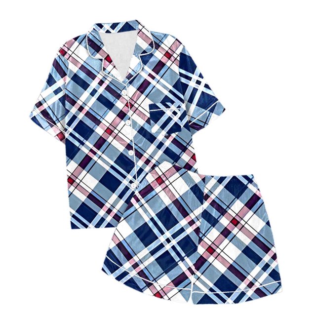 Toimothcn Ensembles de Pyjama pour Filles Tout-Petits Manches Courtes Pyjamas Imprimés à Carreaux Décontractés Shorts Extensibles Ensemble 2 Pcs Vêtements de Maison Légers et Doux Vêtements de Sommeil Confortables pour Filles