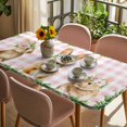 thumbnail image 3 of Easter Bunny Table Cloths for 3 Foot Rectangle Tables, Spring Daisy Botanical Leaves Pink Plaid Patio Waterproof Elastic Fitted Tablecloths, Washable Rectangular Table Cover for Camping, 3 of 8