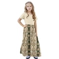 thumbnail image 6 of SGFCWSX Girls Short Sleeve Maxi Dress Kids Print Crewneck Summer A-Line Dress with Pockets for Casual Wear Beige Size 11-12 Years, 6 of 8