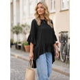 thumbnail image 2 of DARING DIVA Women's High Low Tops Bell Sleeve Crewneck Ruffle Blouse M Black, 2 of 8