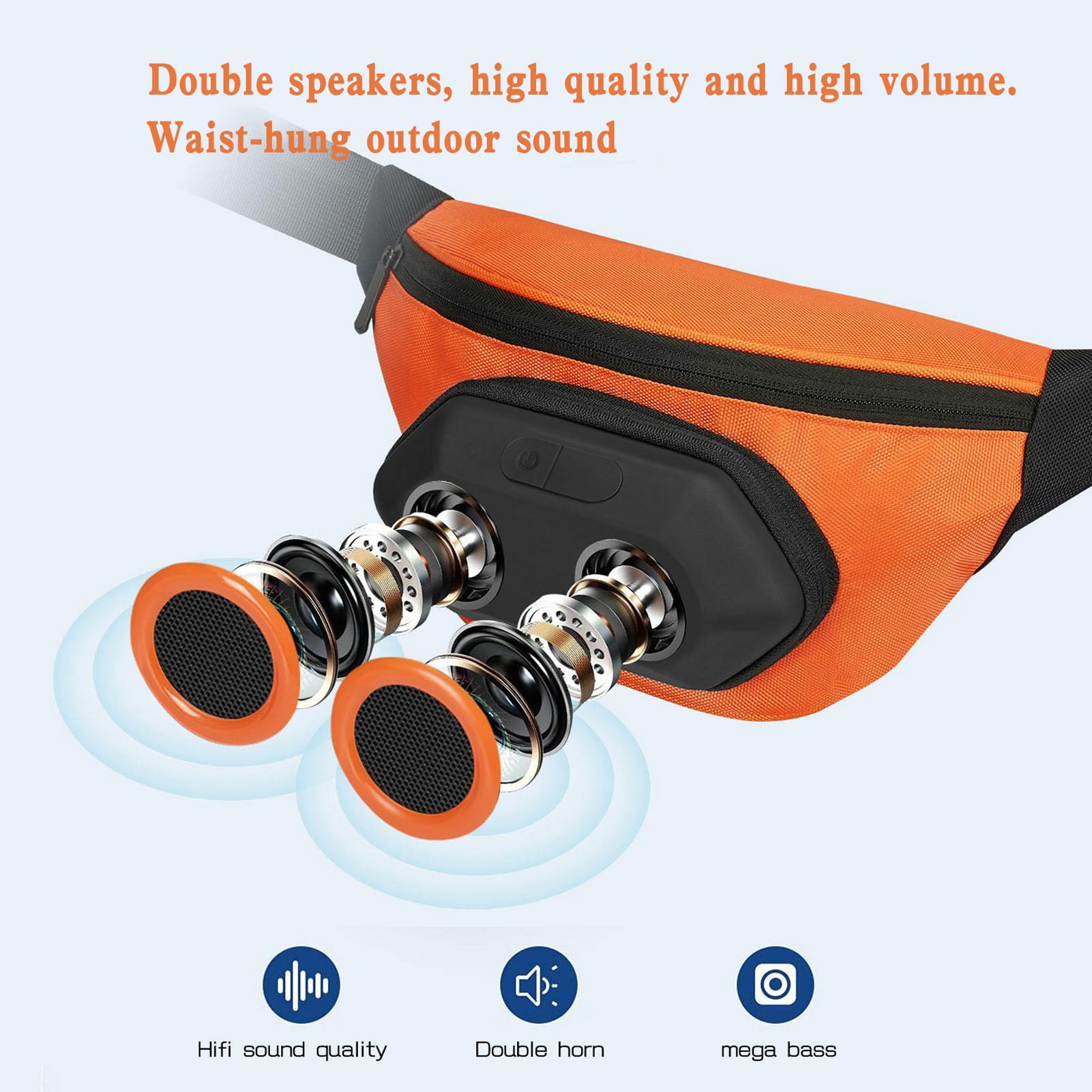 YAHHU Premium Outdoor Waist Pack Speaker with Bluetooth, Detachable Waterproof Running Belt Pouch Loud Sound Sport Bag for Hiking & Workout, 9.8 x 6.9 Inches / 25 x 17.5 cm, Orange