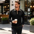 thumbnail image 2 of Mens Long Sleeve Polo Shirts Fashion Casual Raglan Button Polo Tee Collared Golf Shirt Black XXL, 2 of 8