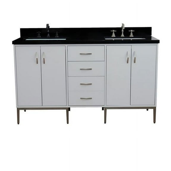 61 in. Galaxy Granite Rectangle Double Sink Vanity, White & Black