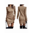 thumbnail image 3 of Chandail Femme Court Élégant Manches Longues Col Rond Ajusté Habillé Automne Hiver Mini Robe Tricotée Kaki P, 3 of 7