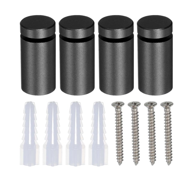 4 Pcs 0.6" x 0.8" Tornillos de soporte de aleación de aluminio Kit de hardware de montaje de letreros de pared con 4 tornillos para colgar letreros de acrílico y vidrio, negro