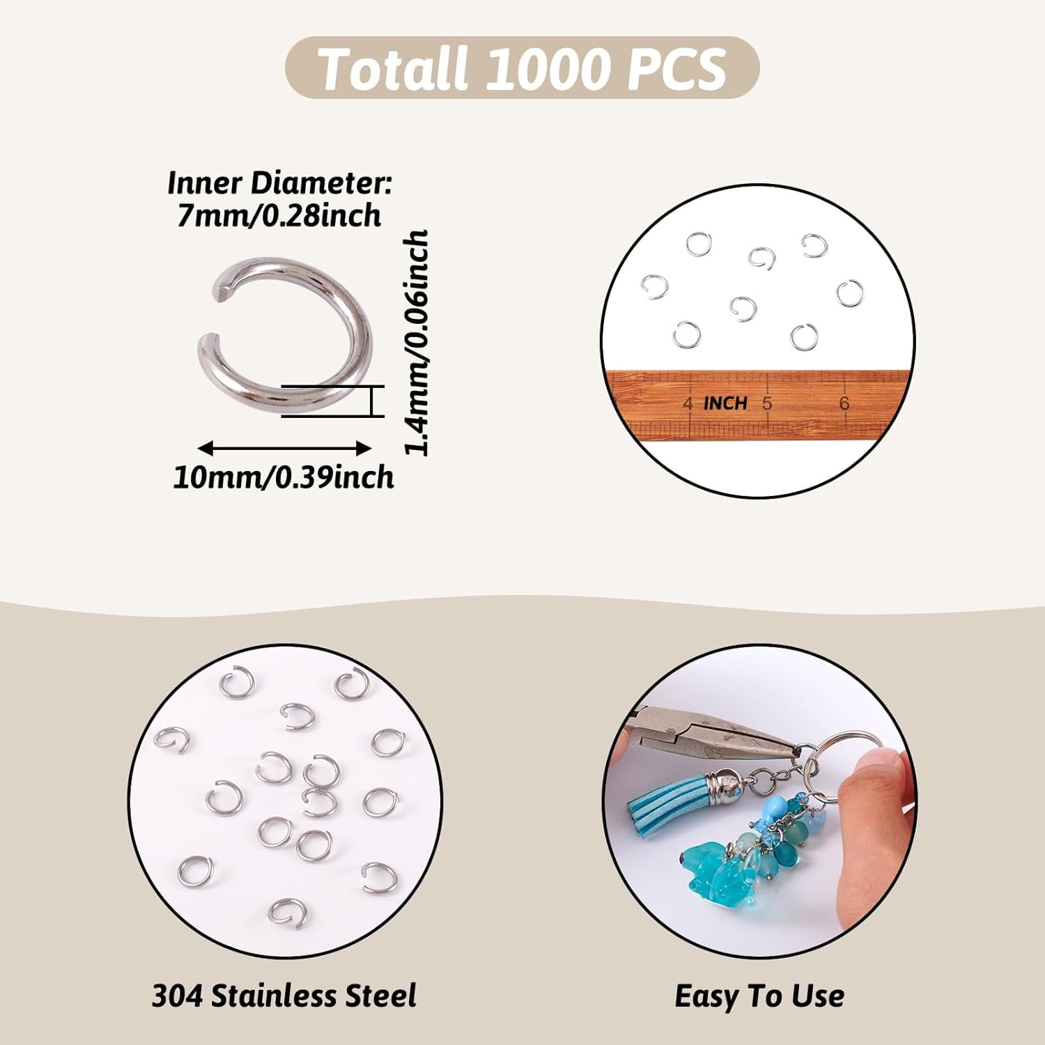1000Pcs Stainless Steel Open Jump Rings 10mm Round 1.4mm Thick Metal Round Unsoldered Ring Connectors For Chainmail Jewelry Making