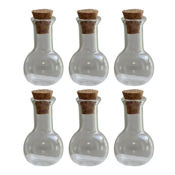 6 mini botellas de vidrio con tapón de corcho, frascos de almacenamiento para deseos. Claro