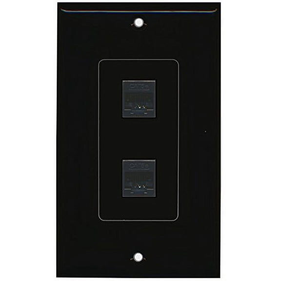 RiteAV (1 Gang Decorative 2 Cat5e Black Wall Plate Black