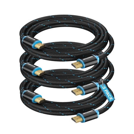 Maximm 4K HDMI Cable 3 Pack 8 Feet – High-Speed HDMI Cord 18 Gbps Supports 4K 60Hz Nylon Braided