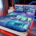 thumbnail image 3 of Manfei Mystic Wildlife King Sheets, Aurora Jungle Wolf Bedding, Blue Cyan, 4pcs, 1 Flat Sheet, 1 Fitted Sheet and 2 Pillowcases, 3 of 5