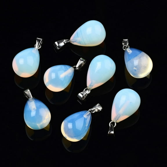 Opalite Stone Pendants with Platinum Plated Iron Findings teardrop 20~23x12~13mm Hole: 6x2.5mm