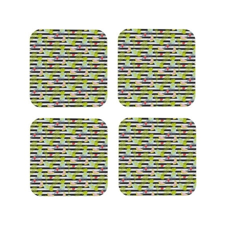 

Fuzoiu Striped With Palm Tree Branches Print Leather Coasters Set Drink Coasters Set of 4 for Tabletop Protection Durable PVC Coasters Home Décor and Housewarming Gift-Square
