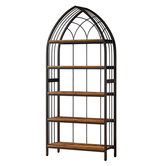 TribeSigns 5-Tier Bookshelf, 74.8" Industrial Curved Wooden Bookcase