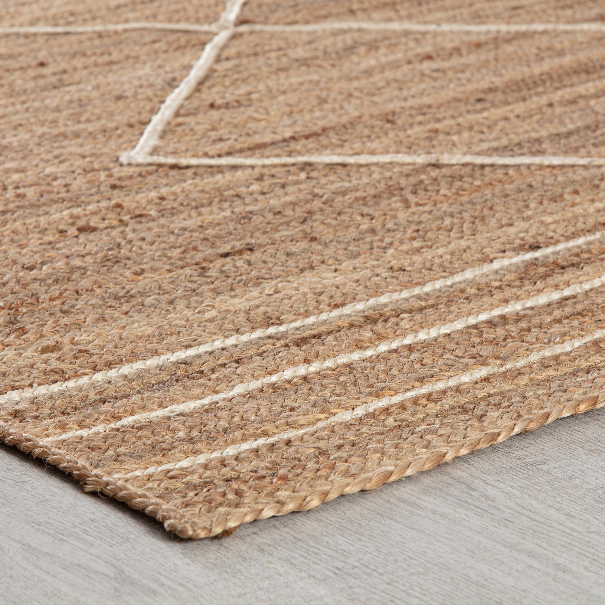 Jani  Anatolian Natural & Ivory Diamond Stripe Braided Area Rug 8' x 10'