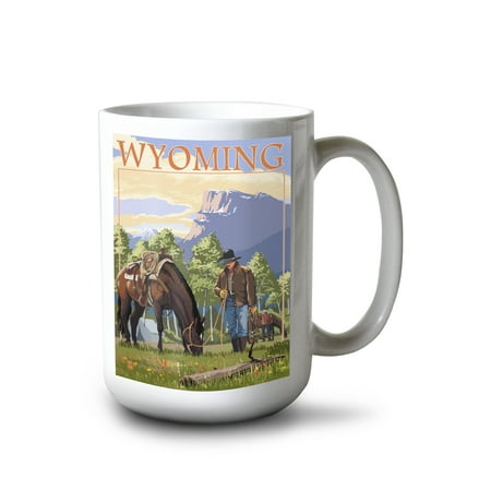 

15 fl oz Ceramic Mug Wyoming Cowboy and Horse in Spring Dishwasher & Microwave Safe