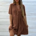 thumbnail image 4 of Summer Dresses for Women V Neck Ruffle Short Sleeve Casual Shift Dress Coffee XL, 4 of 9