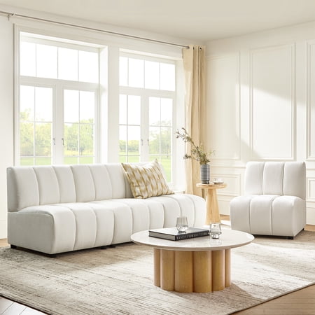 Tina's Home 4-Piece Modular Sectional Sofa, L-Shaped Chenille Couch, Convertible Upholstered Sofa for Living Room, Office, Ivory