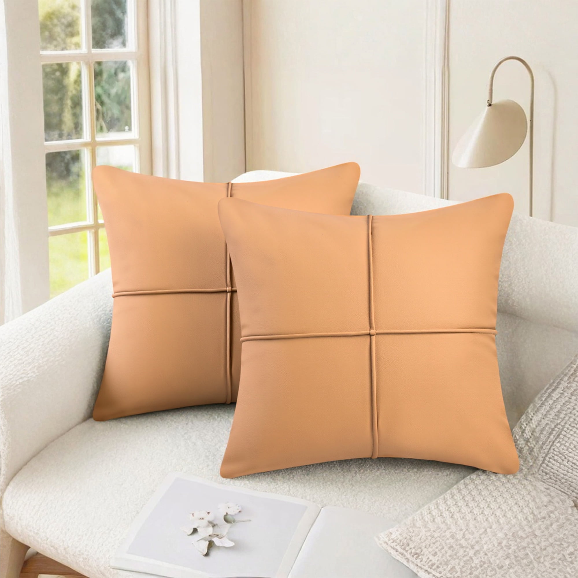 Unique Bargains Set of 2 Square Throw Pillow Covers Decorative Cases Apricot Yellow