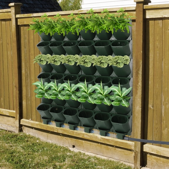 Dark Green PP/PE 100x118.5cm 36-Hole Self-Watering Hanging Flowerpot Vertical Wall Vegetable Growing Basin